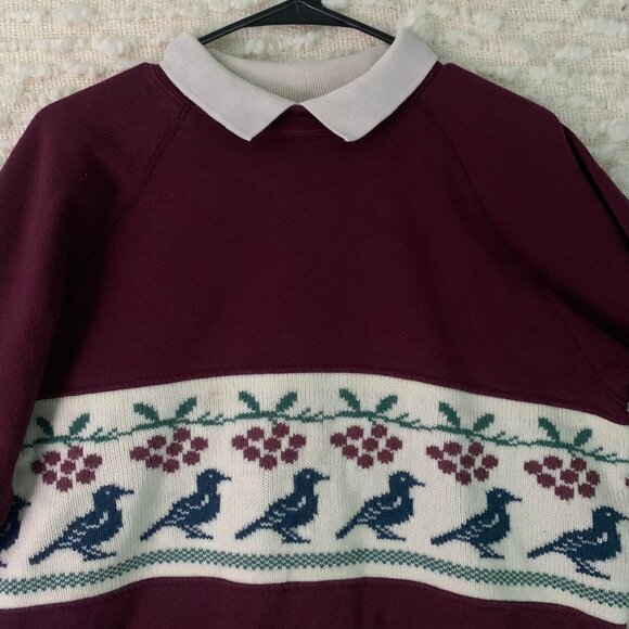 Vintage Peter Pan Collar Sweatshirt with Bird Pattern - Picture 9 of 11